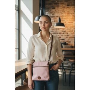 Dooney & Bourke Crossbody Bag Womens Pink Canvas Nylon Leather Trim Purse Zip